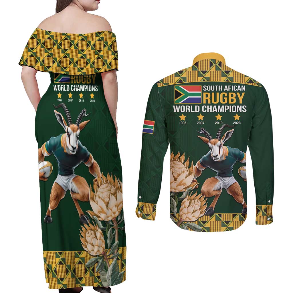 South Africa Rugby History World Champions Couples Matching Off Shoulder Maxi Dress and Long Sleeve Button Shirt Springboks Make History