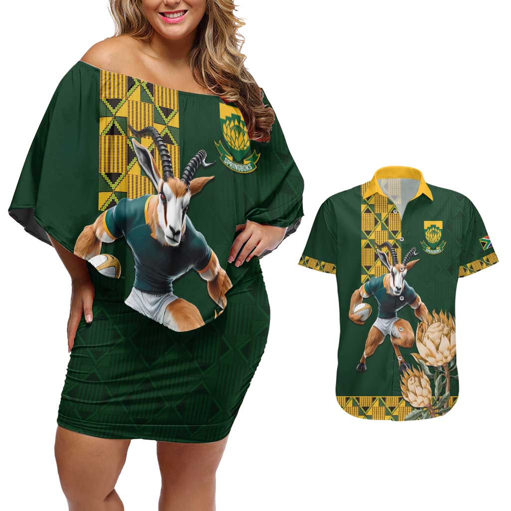 South Africa Rugby History World Champions Couples Matching Off Shoulder Short Dress and Hawaiian Shirt Springboks Make History