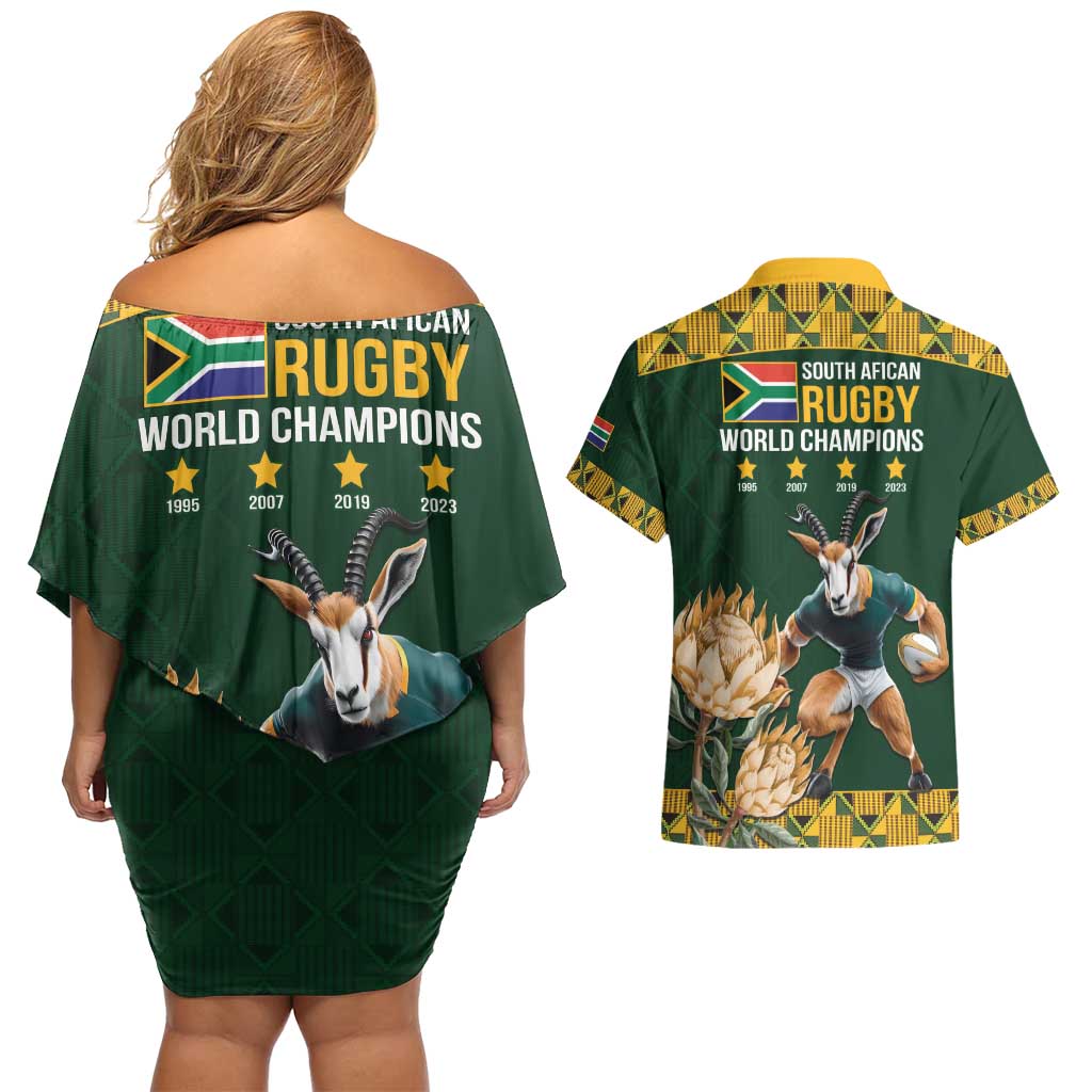 South Africa Rugby History World Champions Couples Matching Off Shoulder Short Dress and Hawaiian Shirt Springboks Make History