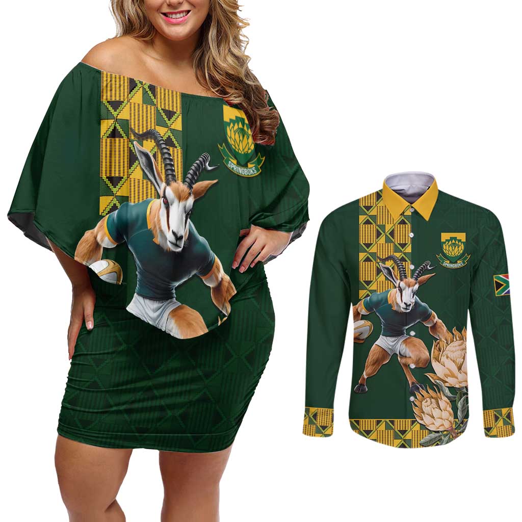 South Africa Rugby History World Champions Couples Matching Off Shoulder Short Dress and Long Sleeve Button Shirt Springboks Make History