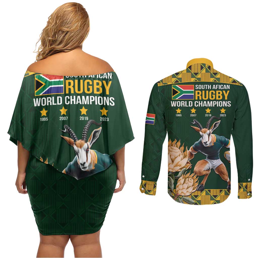 South Africa Rugby History World Champions Couples Matching Off Shoulder Short Dress and Long Sleeve Button Shirt Springboks Make History