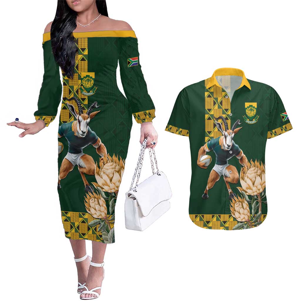 South Africa Rugby History World Champions Couples Matching Off The Shoulder Long Sleeve Dress and Hawaiian Shirt Springboks Make History