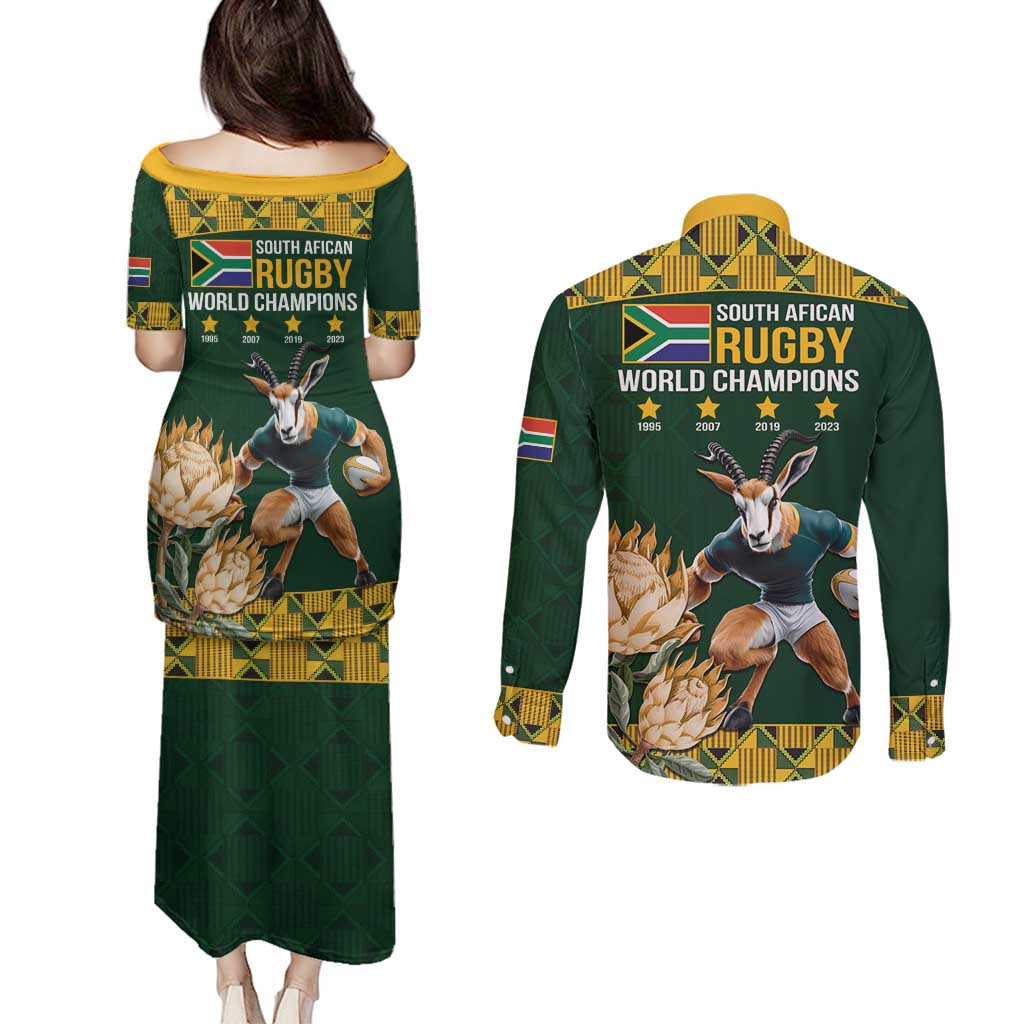 South Africa Rugby History World Champions Couples Matching Puletasi and Long Sleeve Button Shirt Springboks Make History