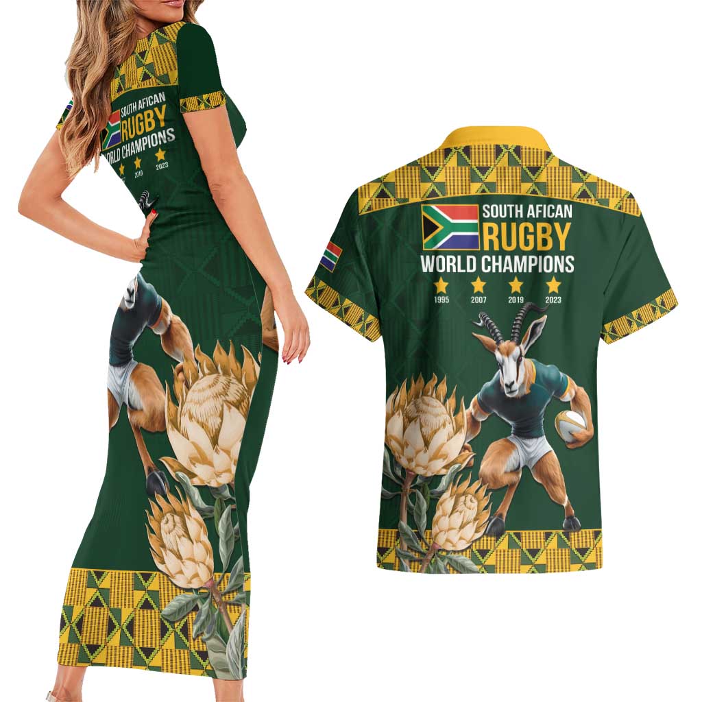 South Africa Rugby History World Champions Couples Matching Short Sleeve Bodycon Dress and Hawaiian Shirt Springboks Make History