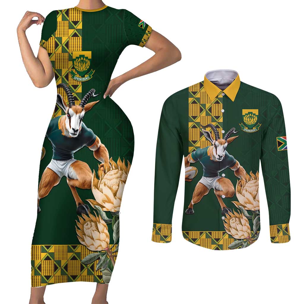 South Africa Rugby History World Champions Couples Matching Short Sleeve Bodycon Dress and Long Sleeve Button Shirt Springboks Make History