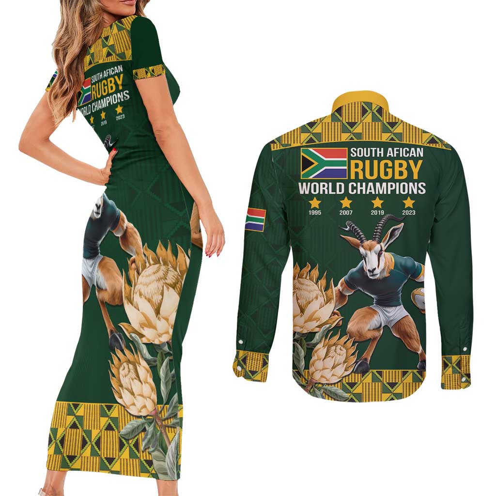 South Africa Rugby History World Champions Couples Matching Short Sleeve Bodycon Dress and Long Sleeve Button Shirt Springboks Make History