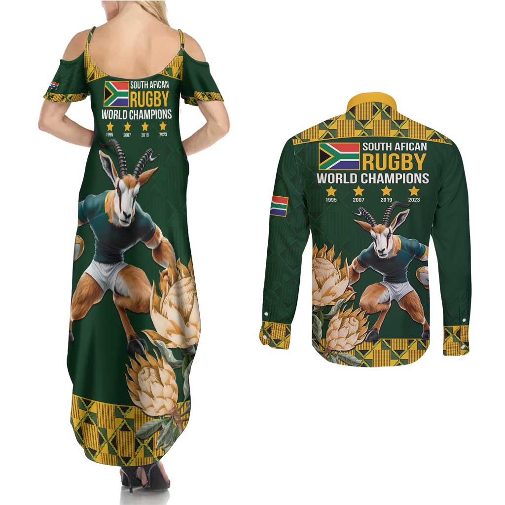 South Africa Rugby History World Champions Couples Matching Summer Maxi Dress and Long Sleeve Button Shirt Springboks Make History