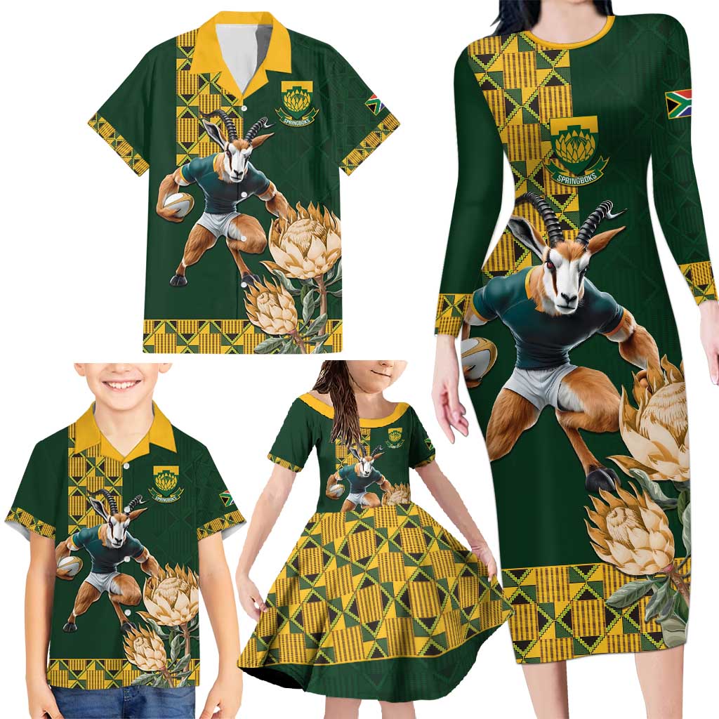 South Africa Rugby History World Champions Family Matching Long Sleeve Bodycon Dress and Hawaiian Shirt Springboks Make History