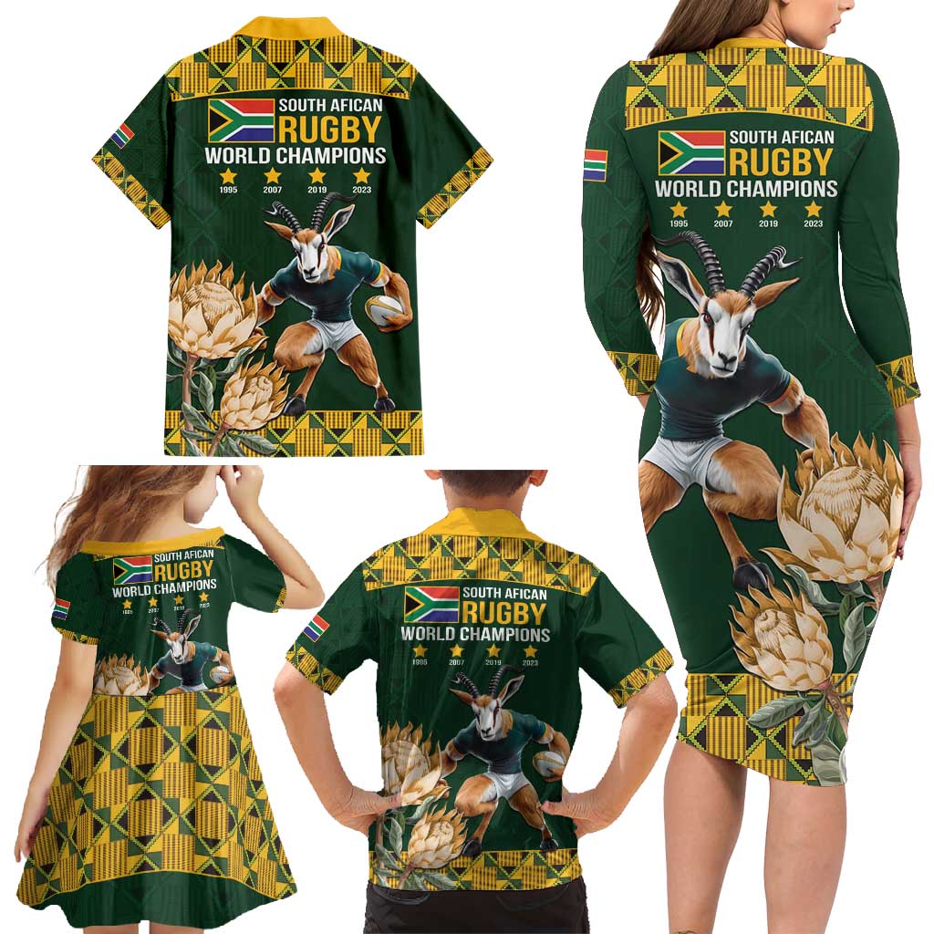 South Africa Rugby History World Champions Family Matching Long Sleeve Bodycon Dress and Hawaiian Shirt Springboks Make History