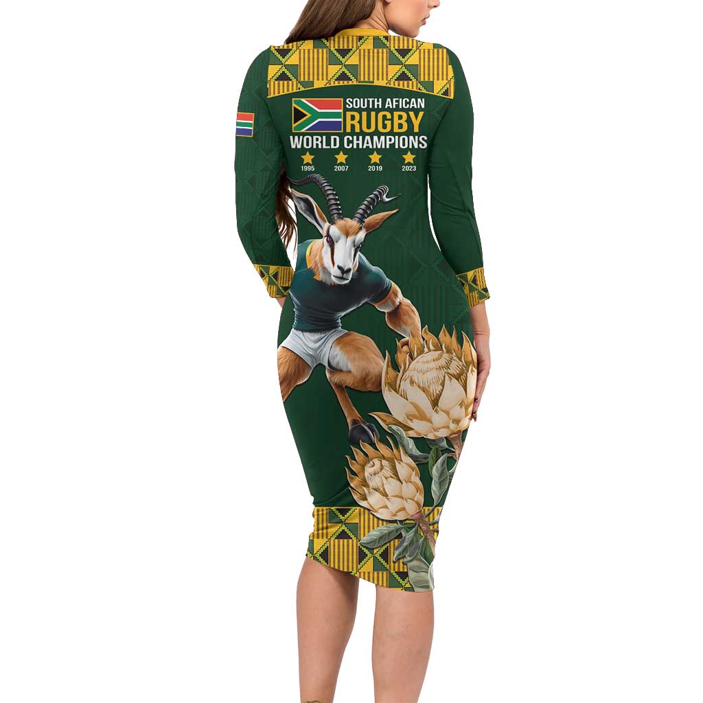 South Africa Rugby History World Champions Family Matching Long Sleeve Bodycon Dress and Hawaiian Shirt Springboks Make History