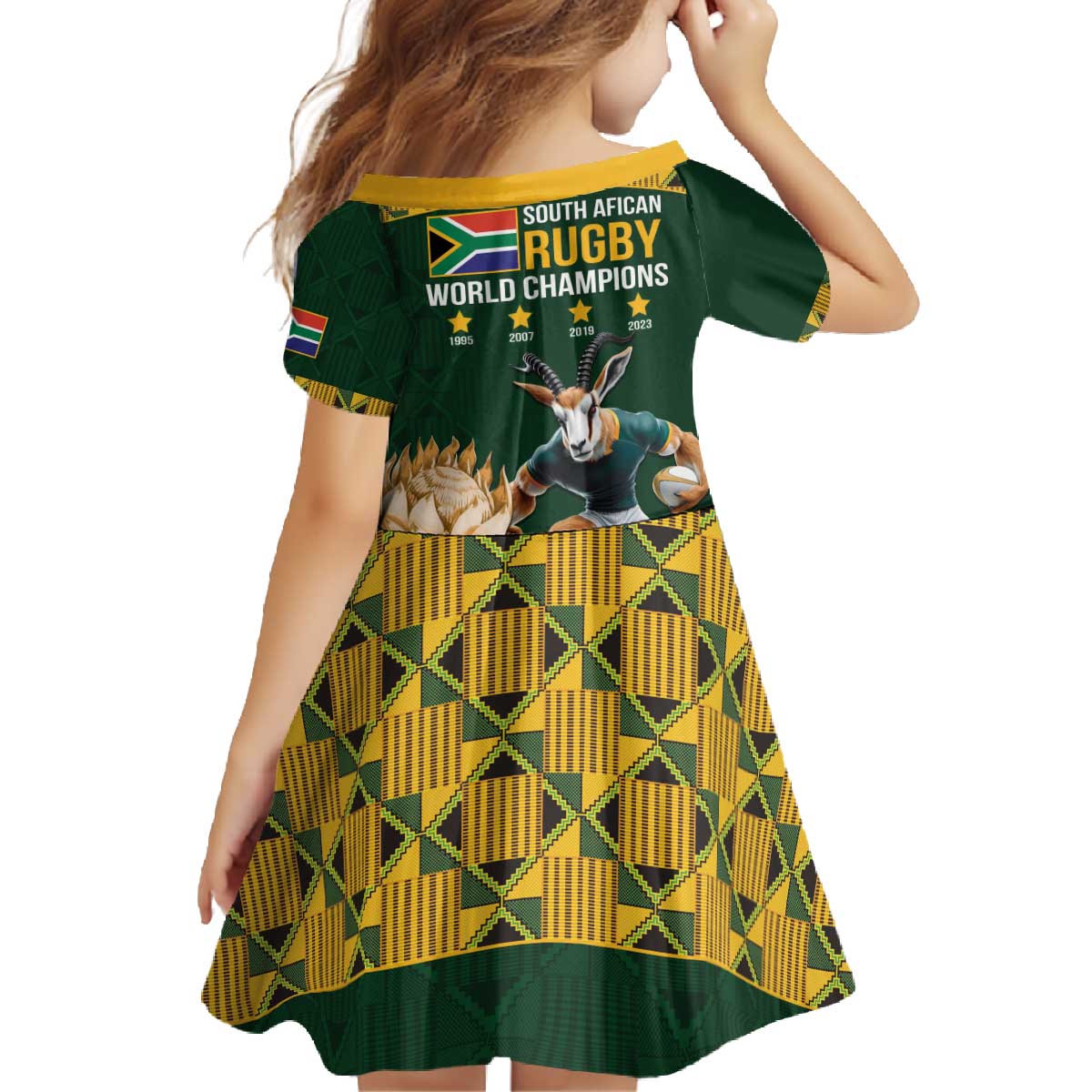 South Africa Rugby History World Champions Family Matching Off The Shoulder Long Sleeve Dress and Hawaiian Shirt Springboks Make History