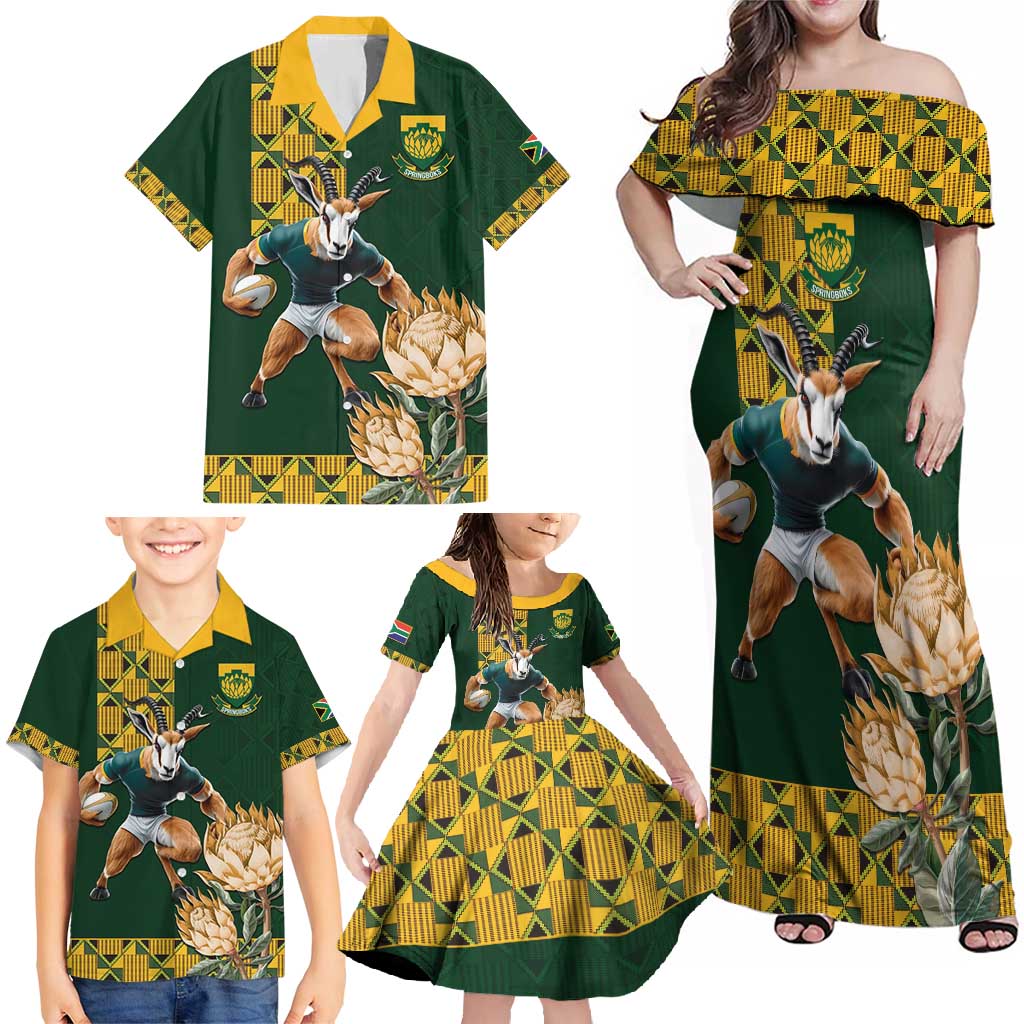 South Africa Rugby History World Champions Family Matching Off Shoulder Maxi Dress and Hawaiian Shirt Springboks Make History