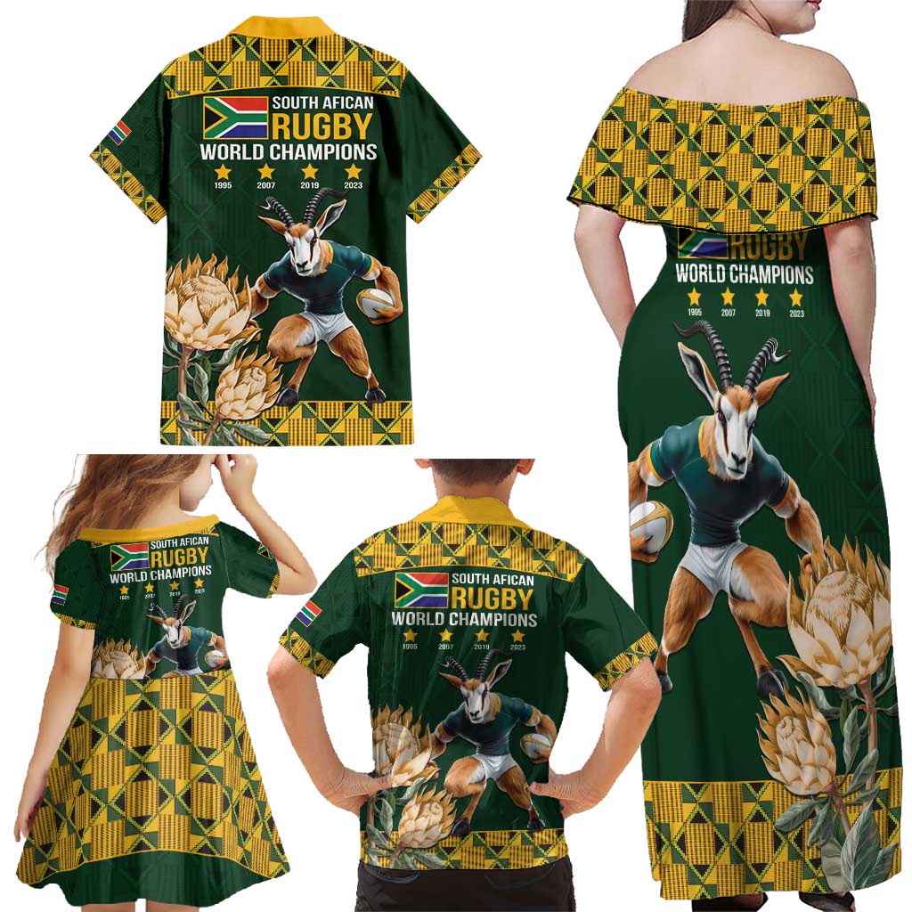 South Africa Rugby History World Champions Family Matching Off Shoulder Maxi Dress and Hawaiian Shirt Springboks Make History