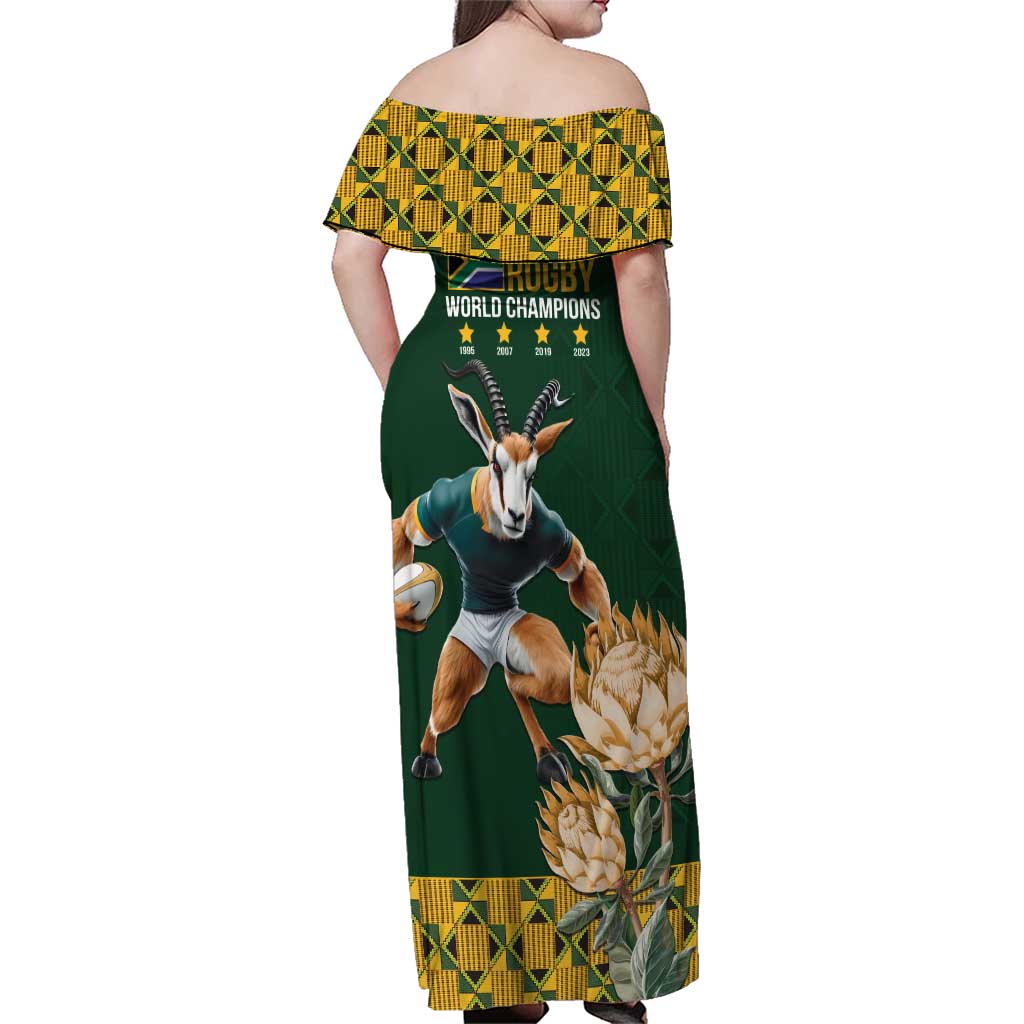 South Africa Rugby History World Champions Family Matching Off Shoulder Maxi Dress and Hawaiian Shirt Springboks Make History