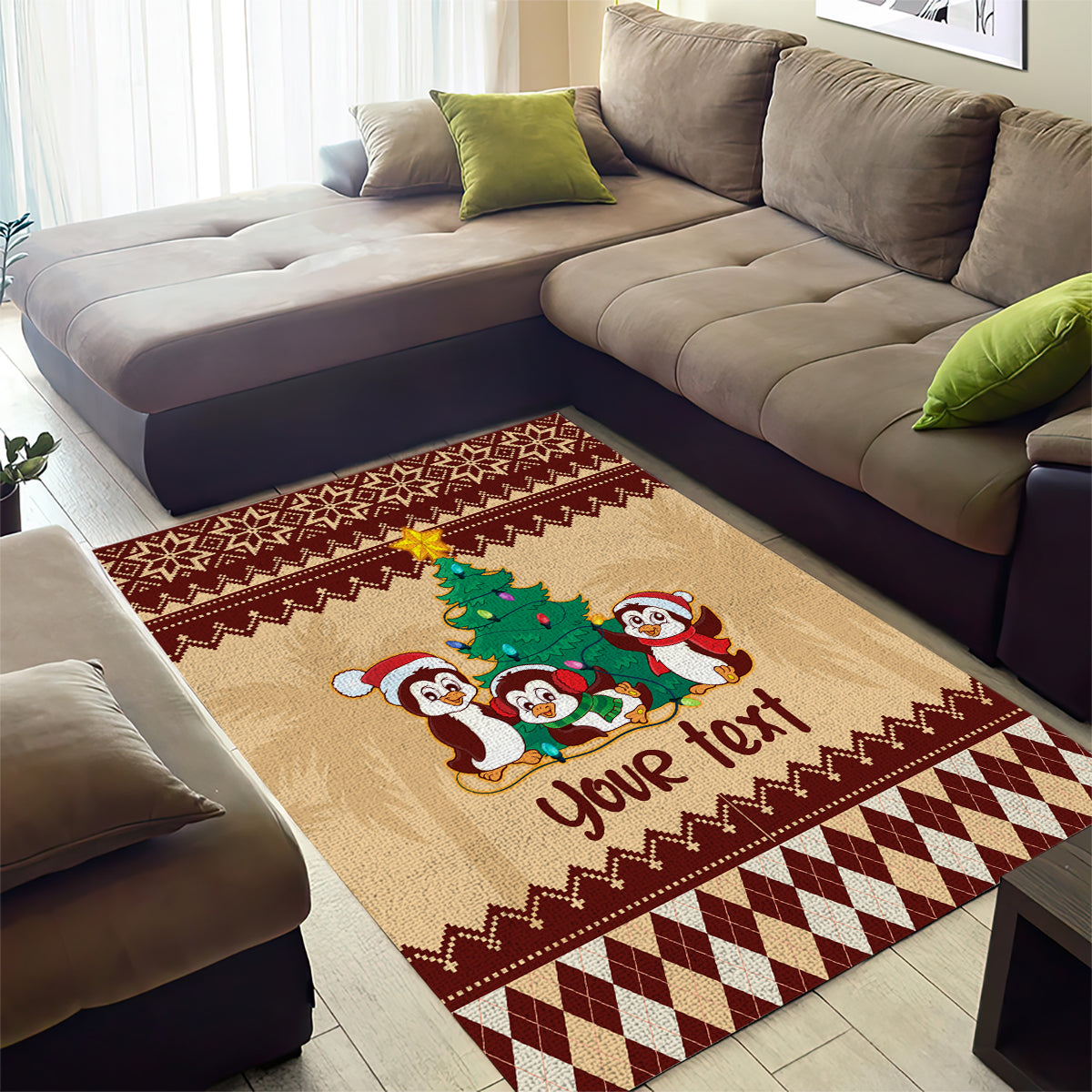 australia-penguin-christmas-argyle-pattern-personalised-area-rug