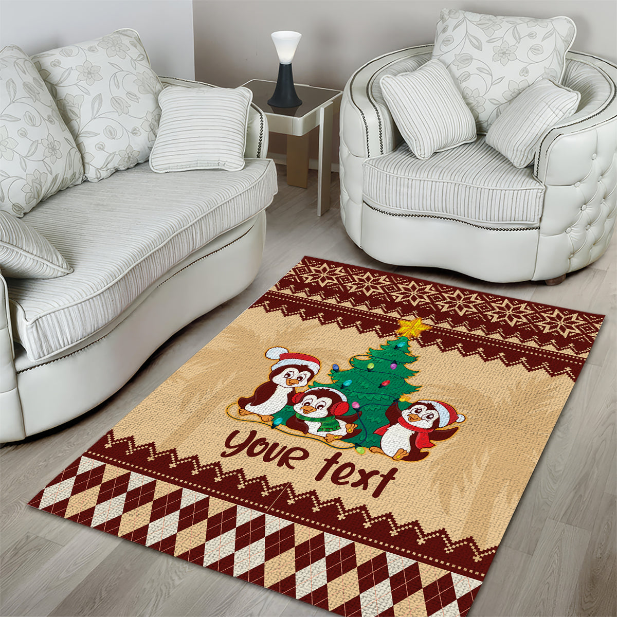 australia-penguin-christmas-argyle-pattern-personalised-area-rug