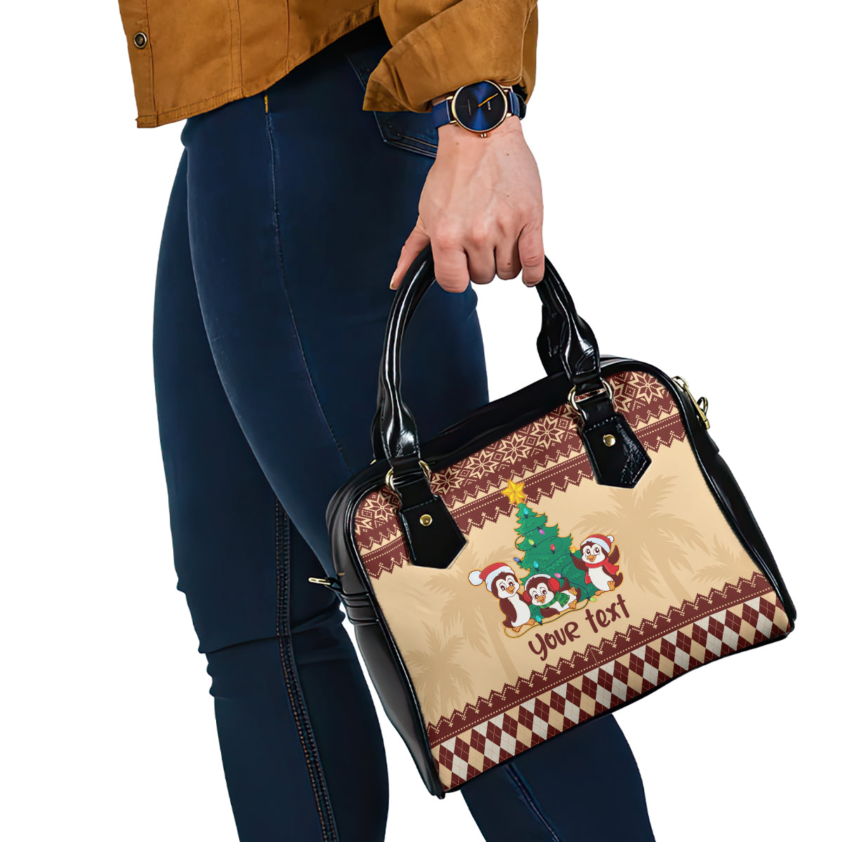 australia-penguin-christmas-argyle-pattern-personalised-shoulder-handbag