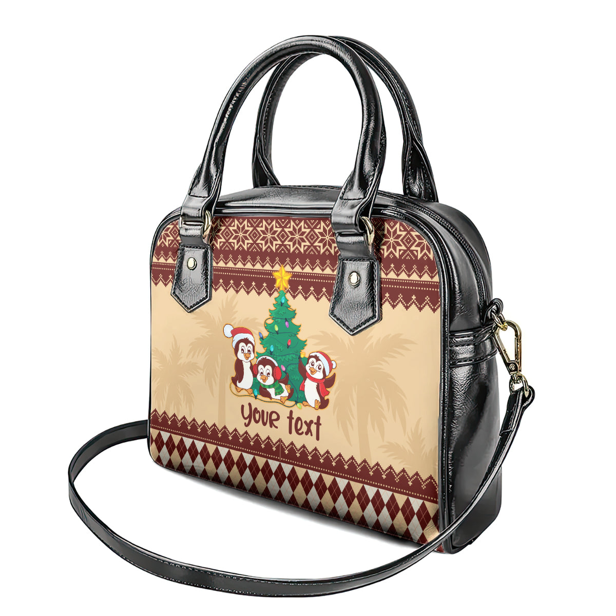 australia-penguin-christmas-argyle-pattern-personalised-shoulder-handbag