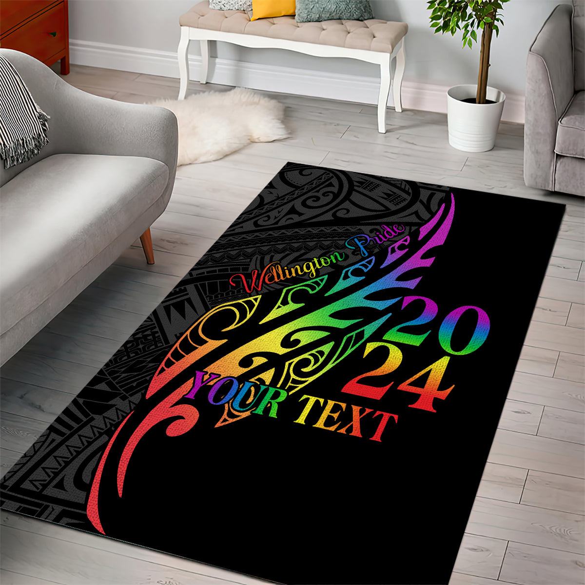 Personalised New Zealand Wellington Pride Area Rug Maori Fern with Pride Flag 2024