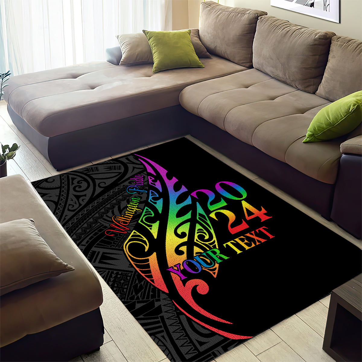 Personalised New Zealand Wellington Pride Area Rug Maori Fern with Pride Flag 2024