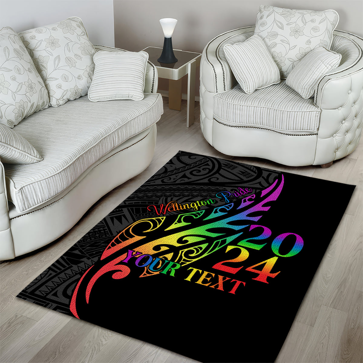 Personalised New Zealand Wellington Pride Area Rug Maori Fern with Pride Flag 2024