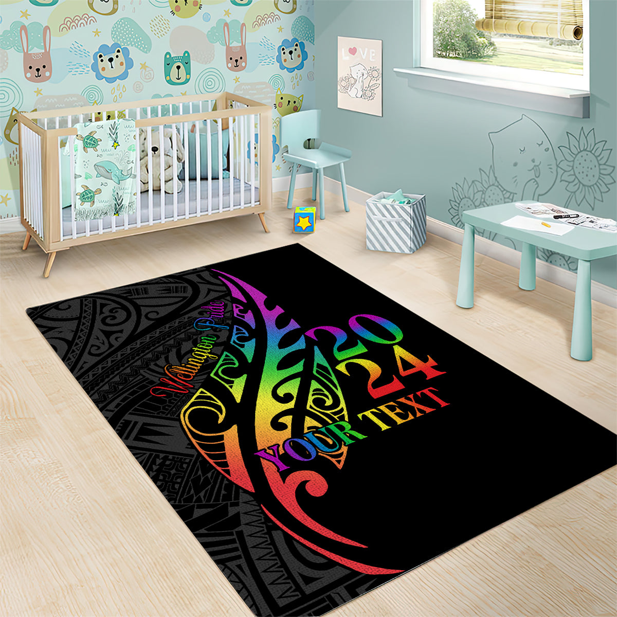 Personalised New Zealand Wellington Pride Area Rug Maori Fern with Pride Flag 2024