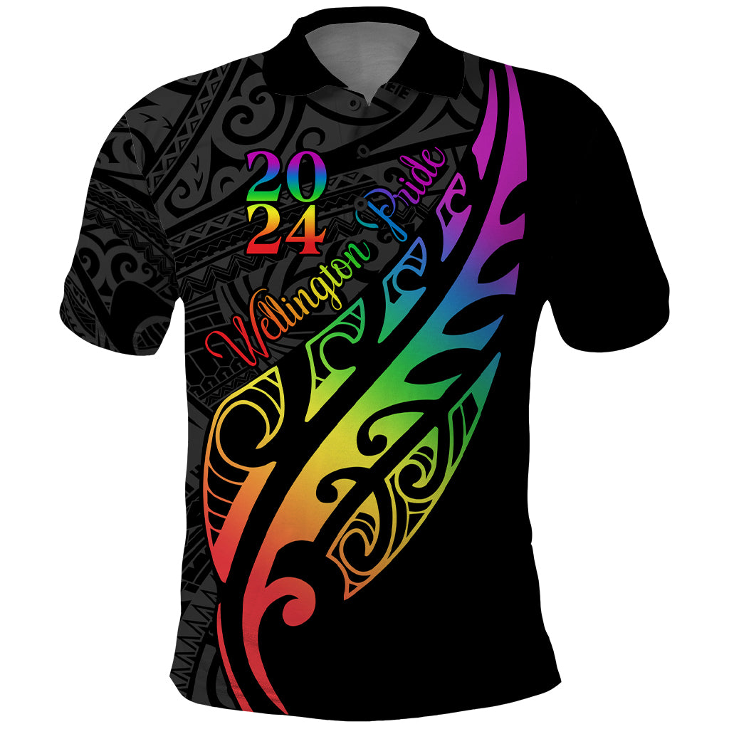 Personalised New Zealand Wellington Pride Polo Shirt Maori Fern with Pride Flag 2024