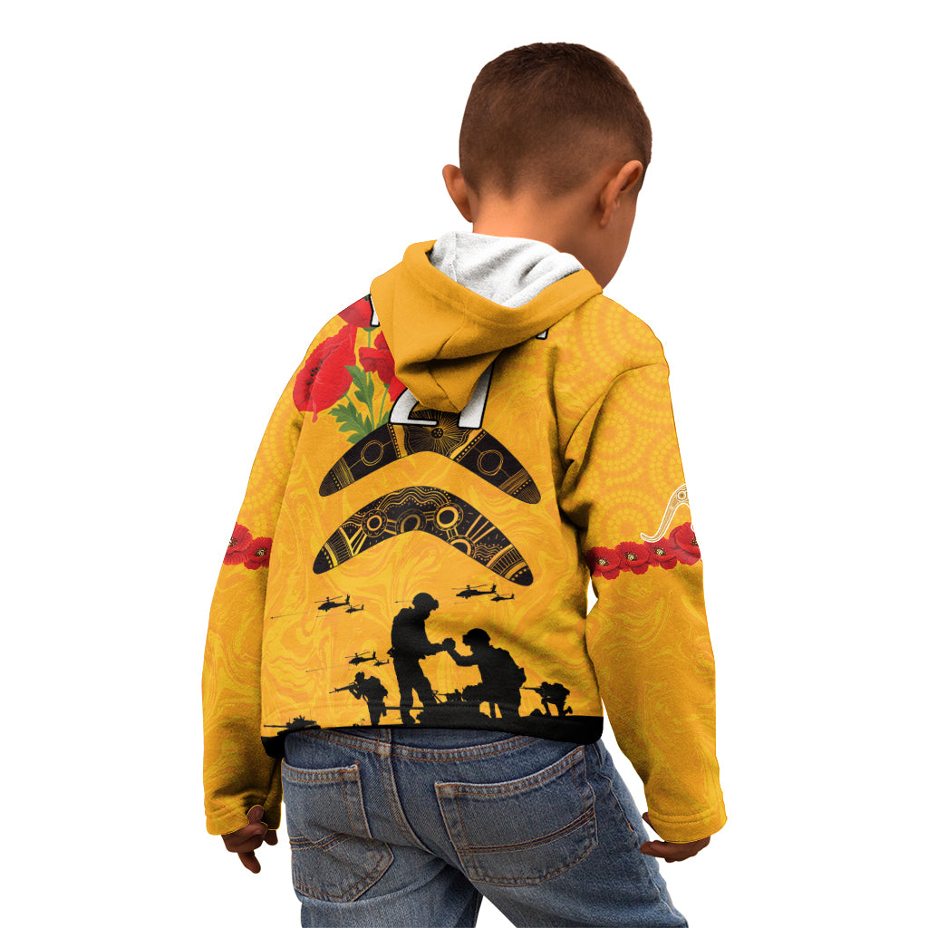 Australia Matildas Soccer ANZAC Custom Kid Hoodie Gallipoli Soldier With Aboriginal Dots Art