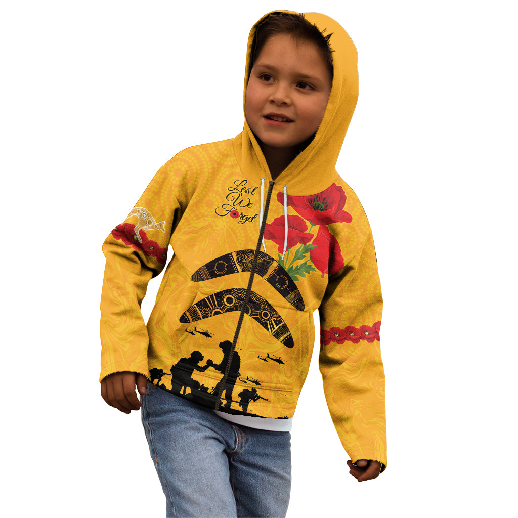 Australia Matildas Soccer ANZAC Custom Kid Hoodie Gallipoli Soldier With Aboriginal Dots Art