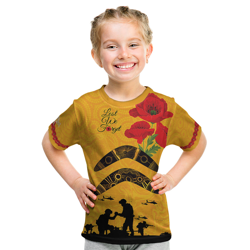 Australia Matildas Soccer ANZAC Custom Kid T Shirt Gallipoli Soldier With Aboriginal Dots Art