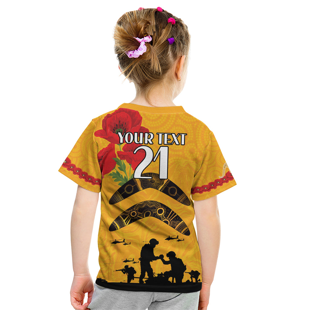 Australia Matildas Soccer ANZAC Custom Kid T Shirt Gallipoli Soldier With Aboriginal Dots Art