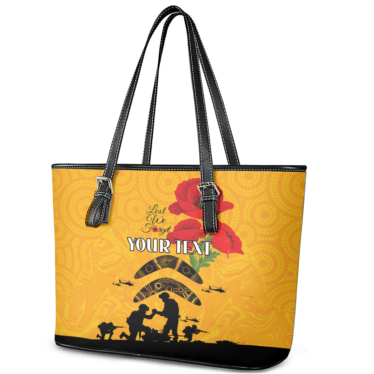 Australia Matildas Soccer ANZAC Custom Leather Tote Bag Gallipoli Soldier With Aboriginal Dots Art