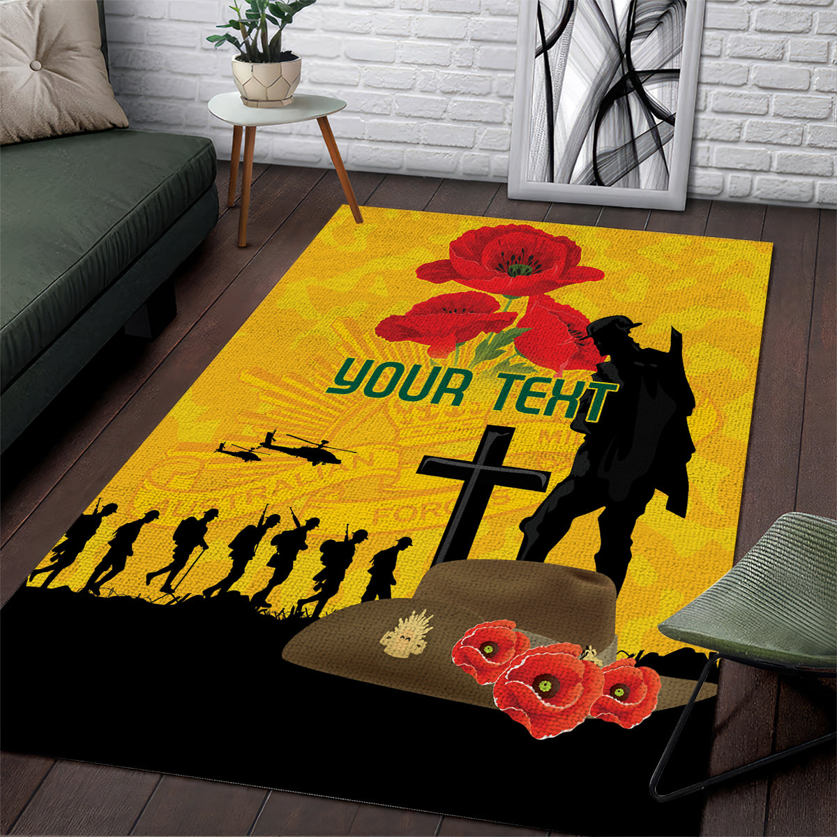 Australia Socceroos Soccer ANZAC Custom Area Rug Gallipoli Soldier With Camouflage Art