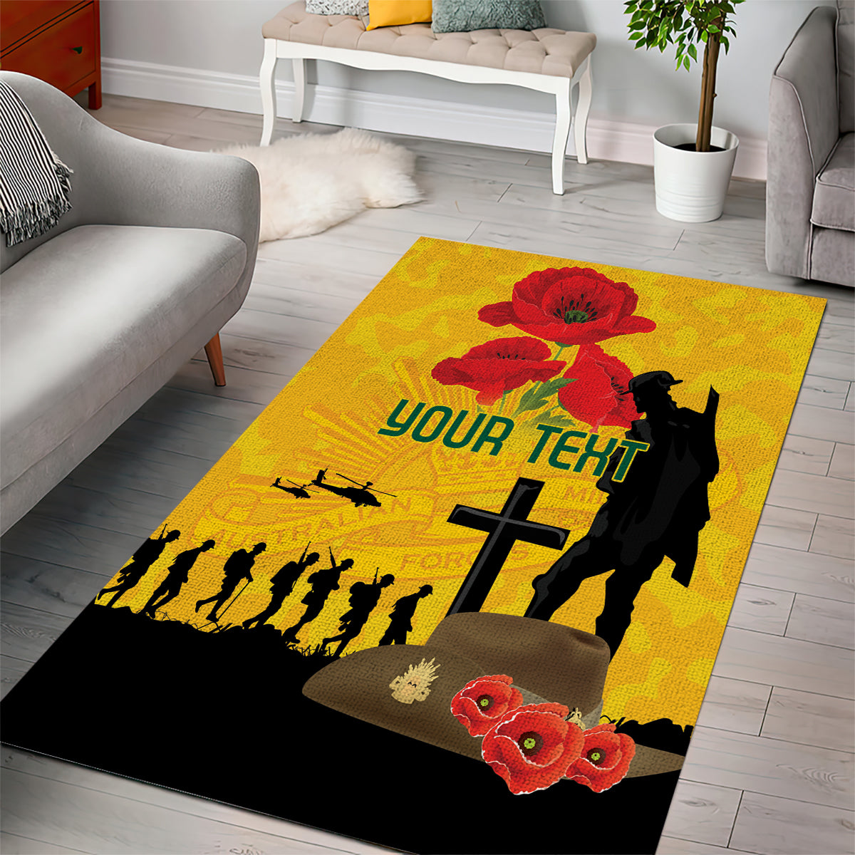 Australia Socceroos Soccer ANZAC Custom Area Rug Gallipoli Soldier With Camouflage Art