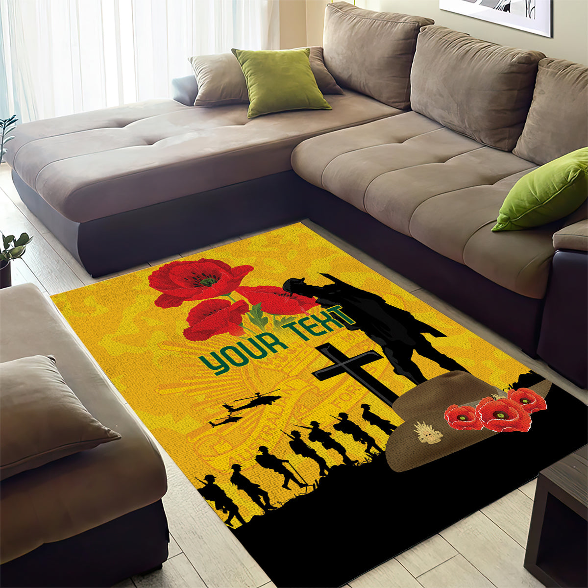 Australia Socceroos Soccer ANZAC Custom Area Rug Gallipoli Soldier With Camouflage Art