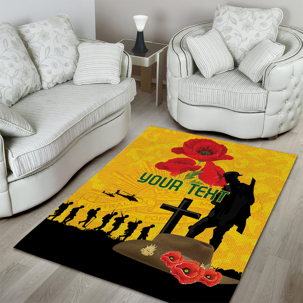 Australia Socceroos Soccer ANZAC Custom Area Rug Gallipoli Soldier With Camouflage Art