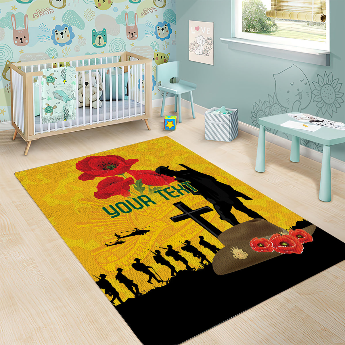 Australia Socceroos Soccer ANZAC Custom Area Rug Gallipoli Soldier With Camouflage Art