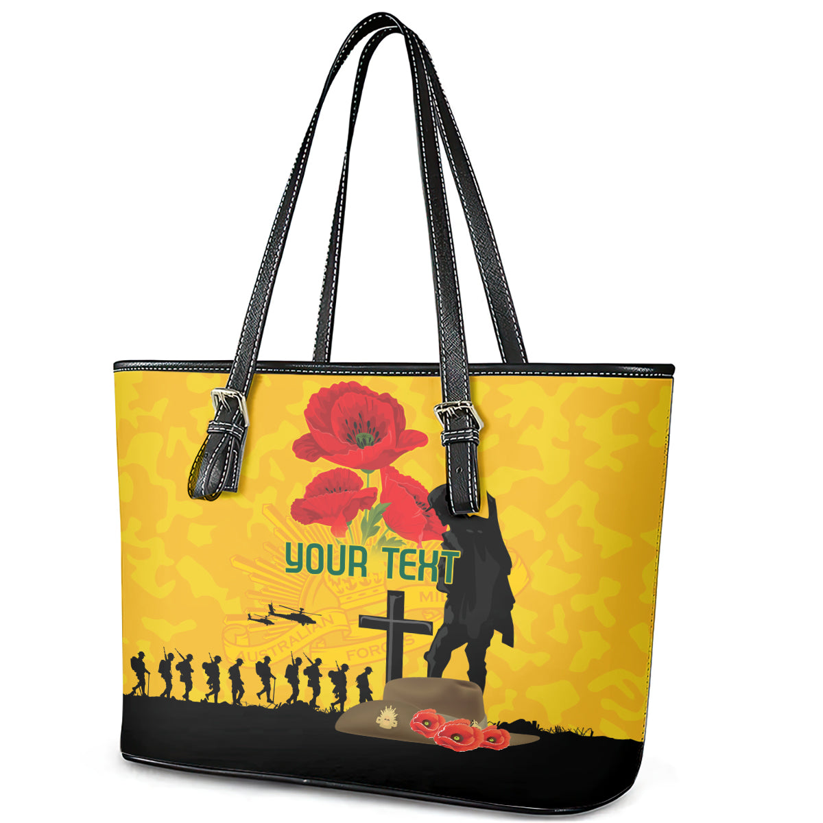 Australia Socceroos Soccer ANZAC Custom Leather Tote Bag Gallipoli Soldier With Camouflage Art