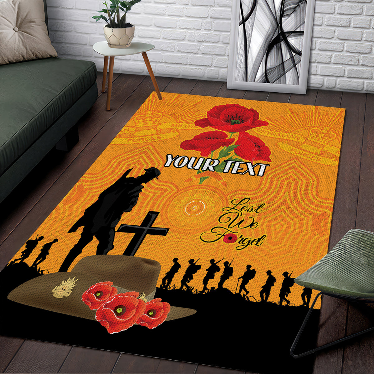 Australia Wallabies Rugby ANZAC Custom Area Rug Gallipoli Soldier With Aboriginal Dots Art