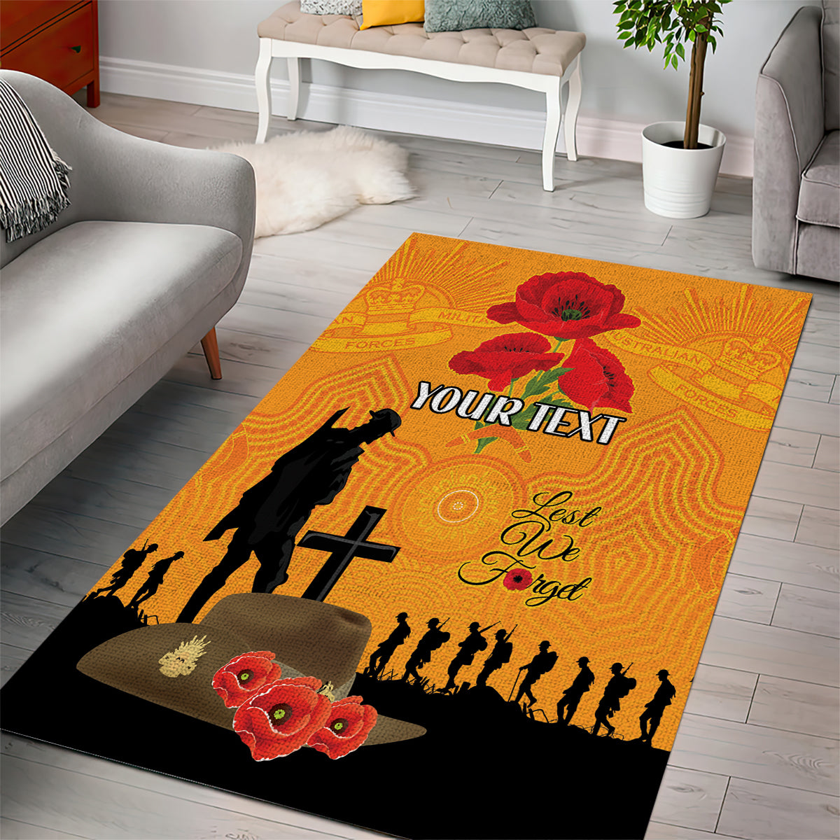 Australia Wallabies Rugby ANZAC Custom Area Rug Gallipoli Soldier With Aboriginal Dots Art