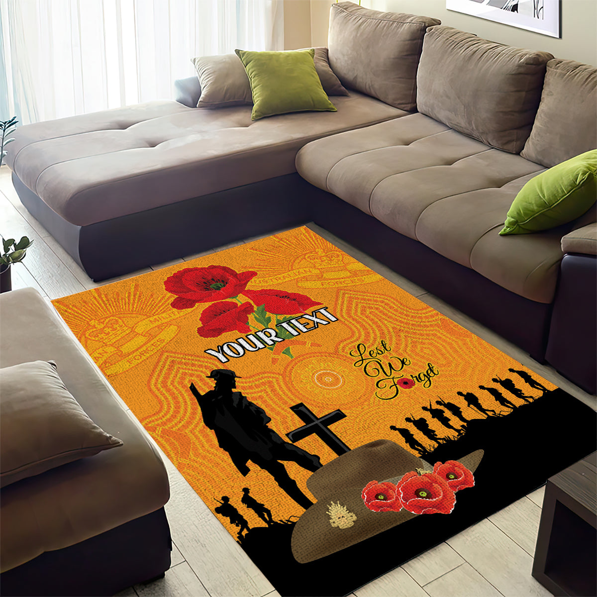 Australia Wallabies Rugby ANZAC Custom Area Rug Gallipoli Soldier With Aboriginal Dots Art