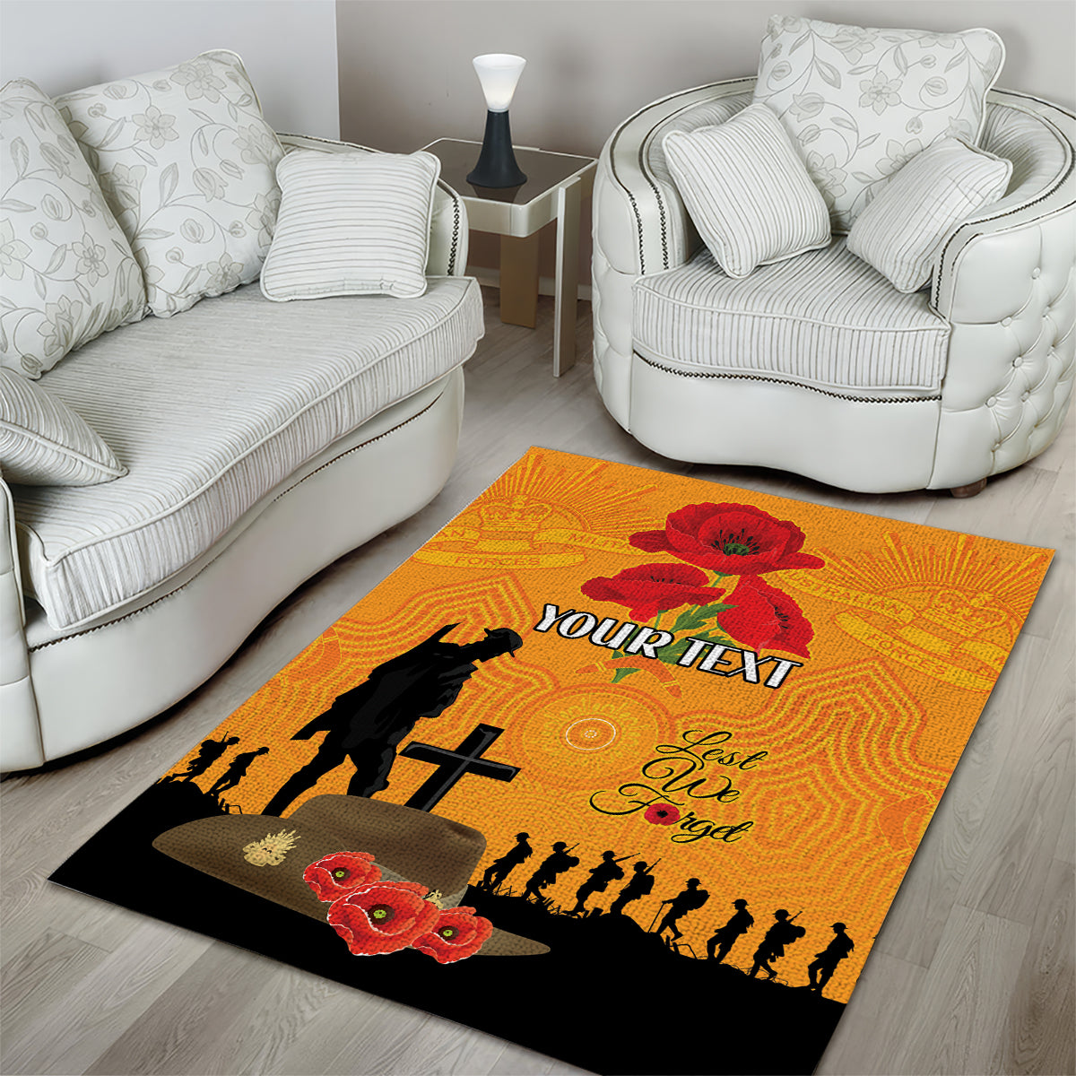 Australia Wallabies Rugby ANZAC Custom Area Rug Gallipoli Soldier With Aboriginal Dots Art