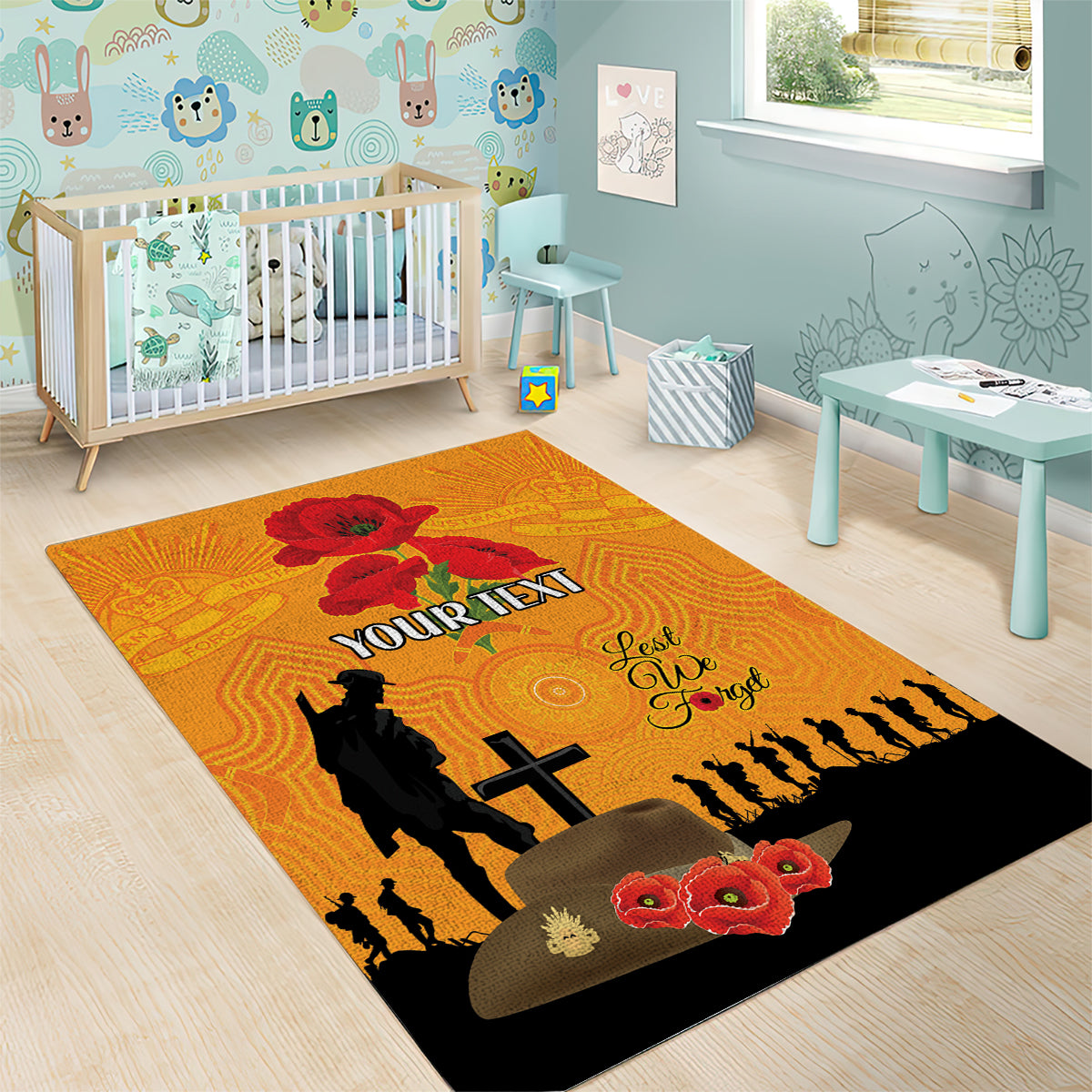 Australia Wallabies Rugby ANZAC Custom Area Rug Gallipoli Soldier With Aboriginal Dots Art