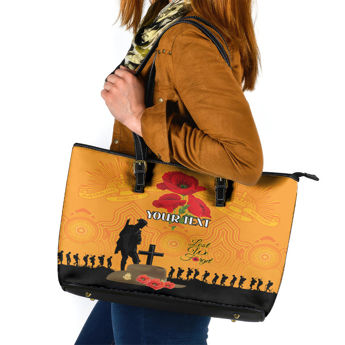 Australia Wallabies Rugby ANZAC Custom Leather Tote Bag Gallipoli Soldier With Aboriginal Dots Art