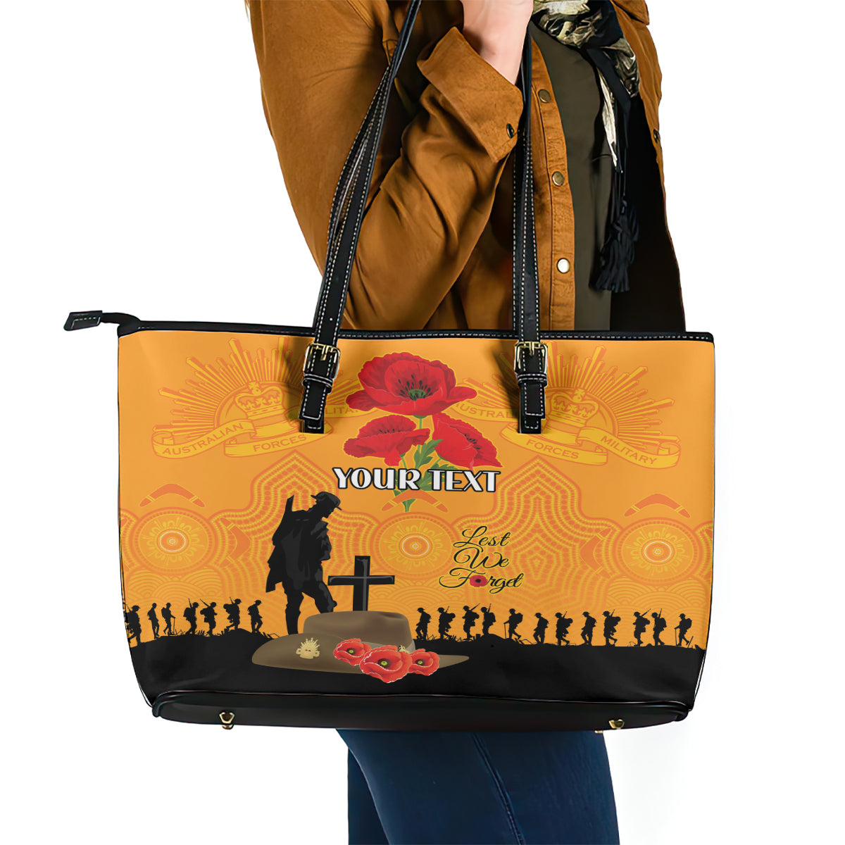 Australia Wallabies Rugby ANZAC Custom Leather Tote Bag Gallipoli Soldier With Aboriginal Dots Art