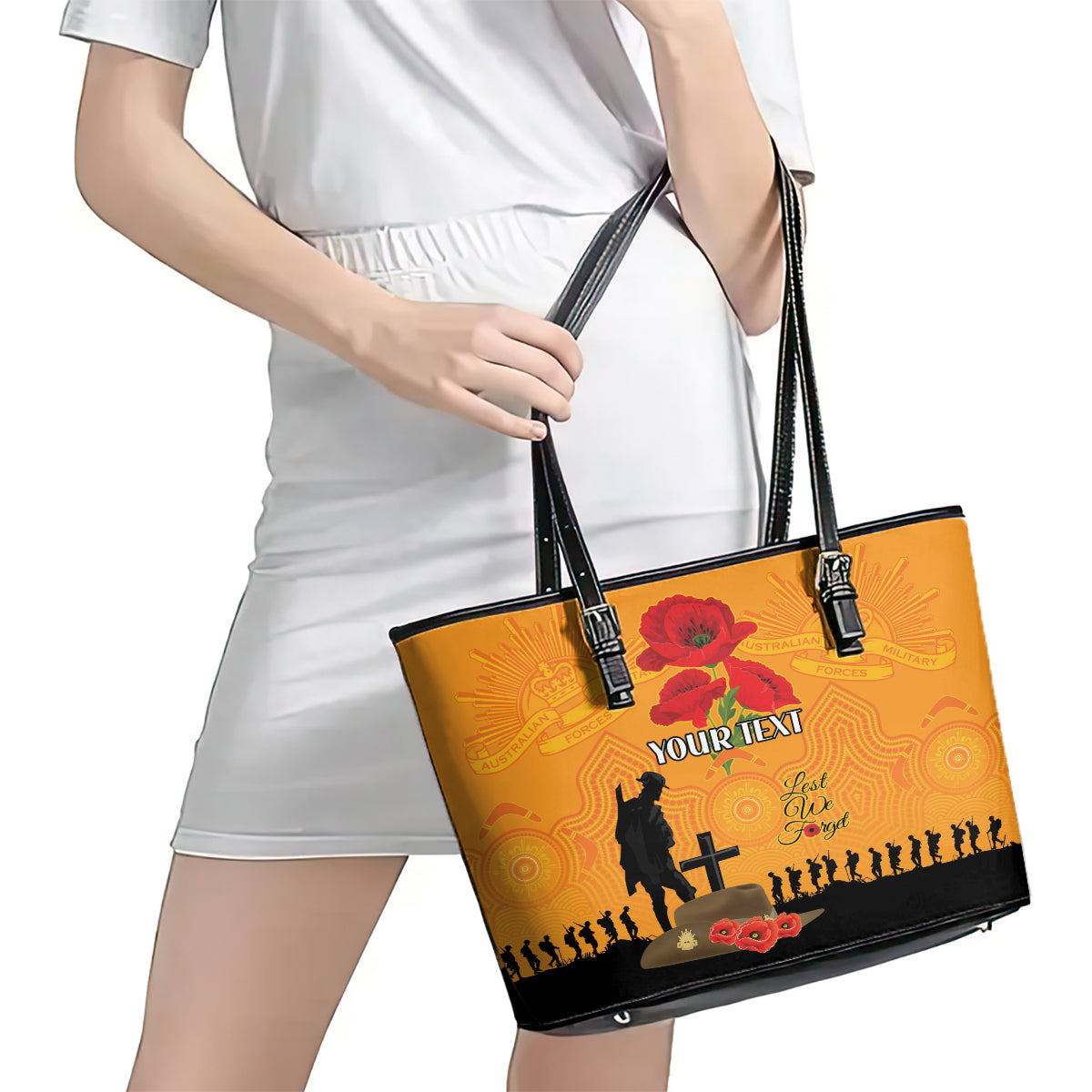 Australia Wallabies Rugby ANZAC Custom Leather Tote Bag Gallipoli Soldier With Aboriginal Dots Art