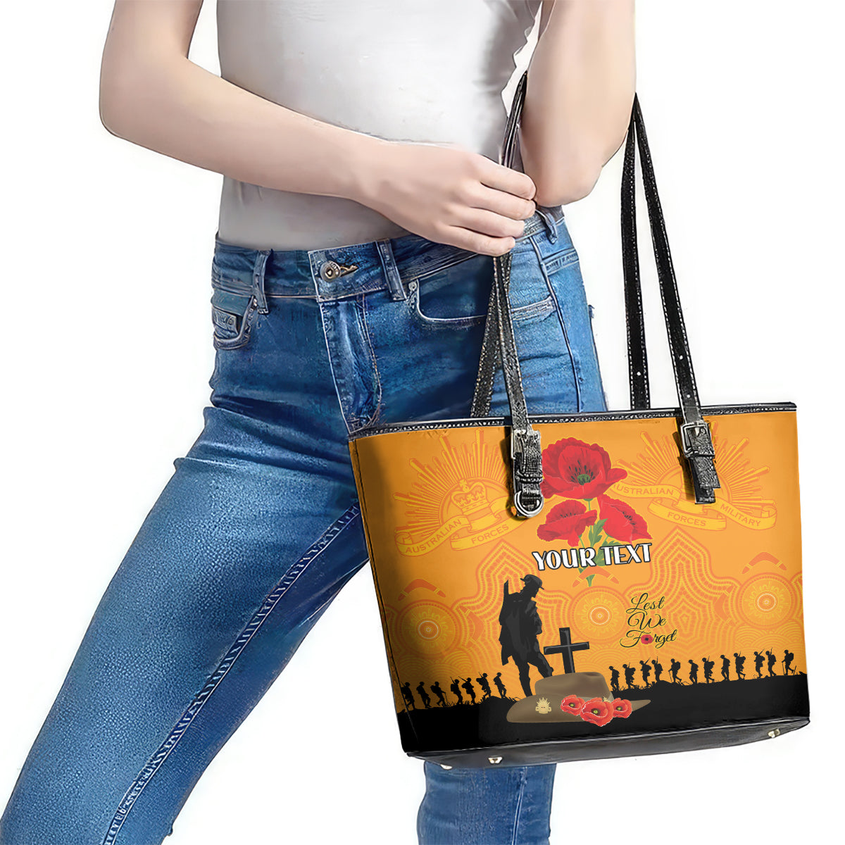 Australia Wallabies Rugby ANZAC Custom Leather Tote Bag Gallipoli Soldier With Aboriginal Dots Art