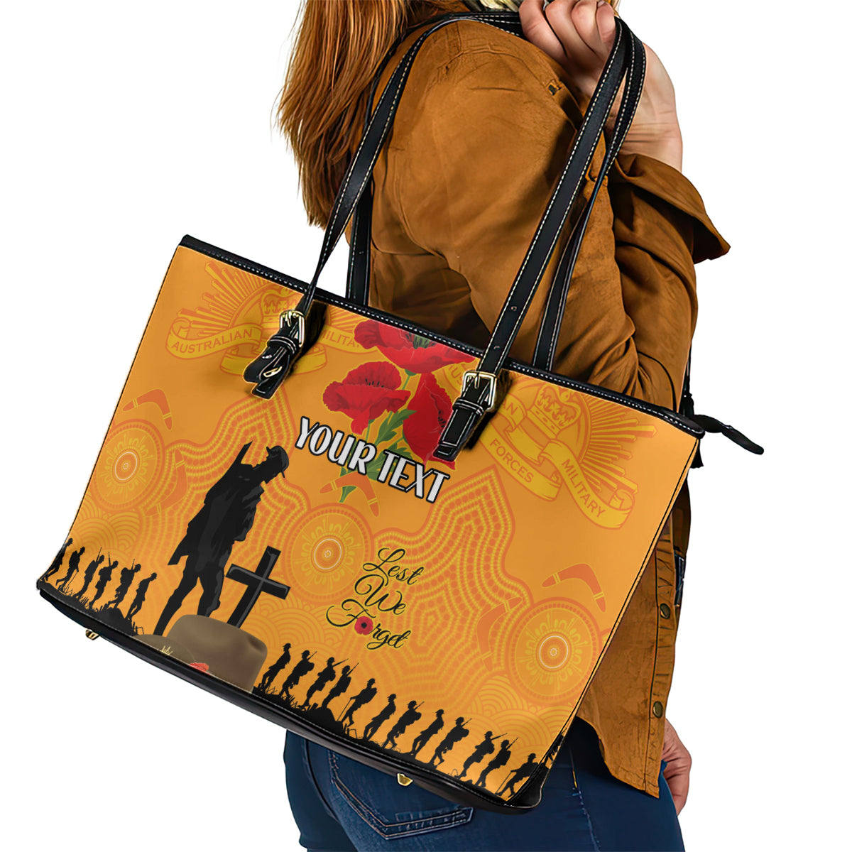 Australia Wallabies Rugby ANZAC Custom Leather Tote Bag Gallipoli Soldier With Aboriginal Dots Art