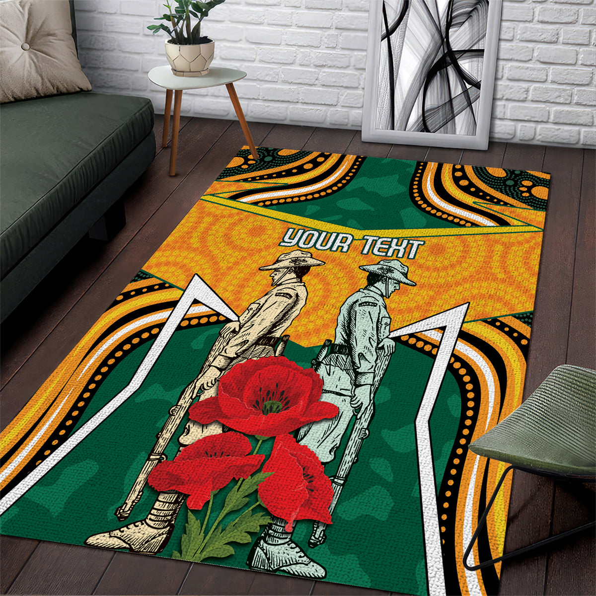 Australia Wallabies Rugby ANZAC Custom Area Rug Poppy Soldier With Aboriginal Dots Art