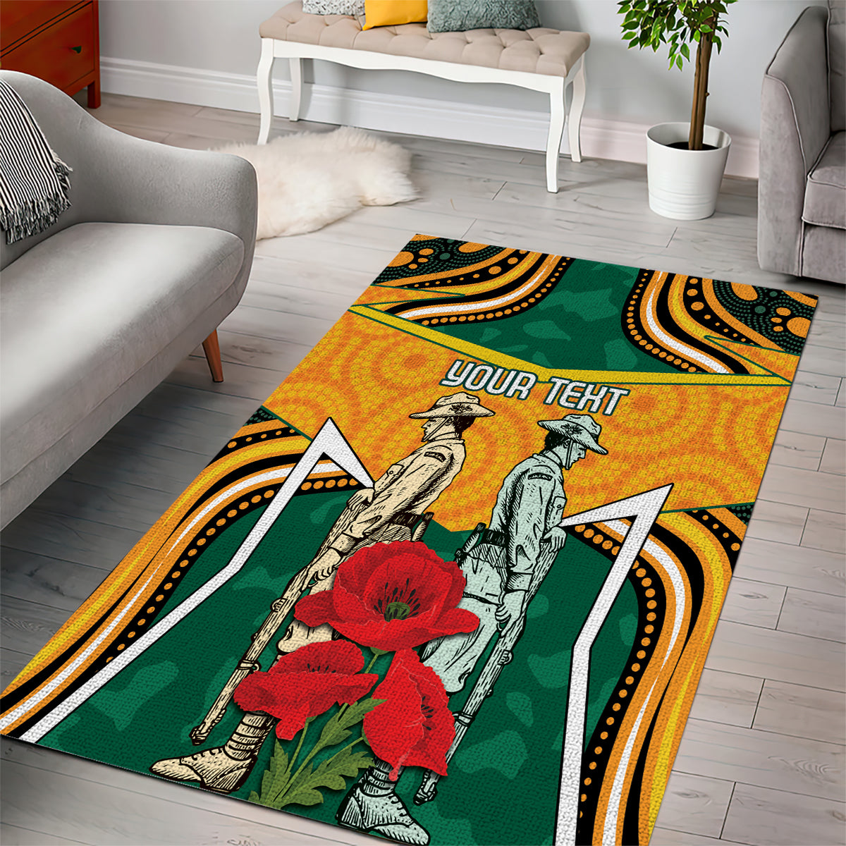 Australia Wallabies Rugby ANZAC Custom Area Rug Poppy Soldier With Aboriginal Dots Art